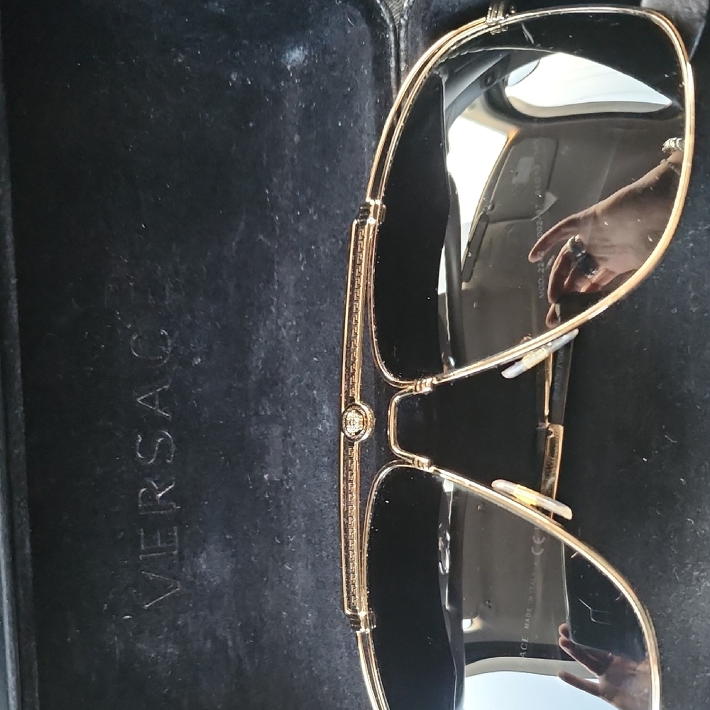 Versace Gold Frame Sunglasses with Black Lenses